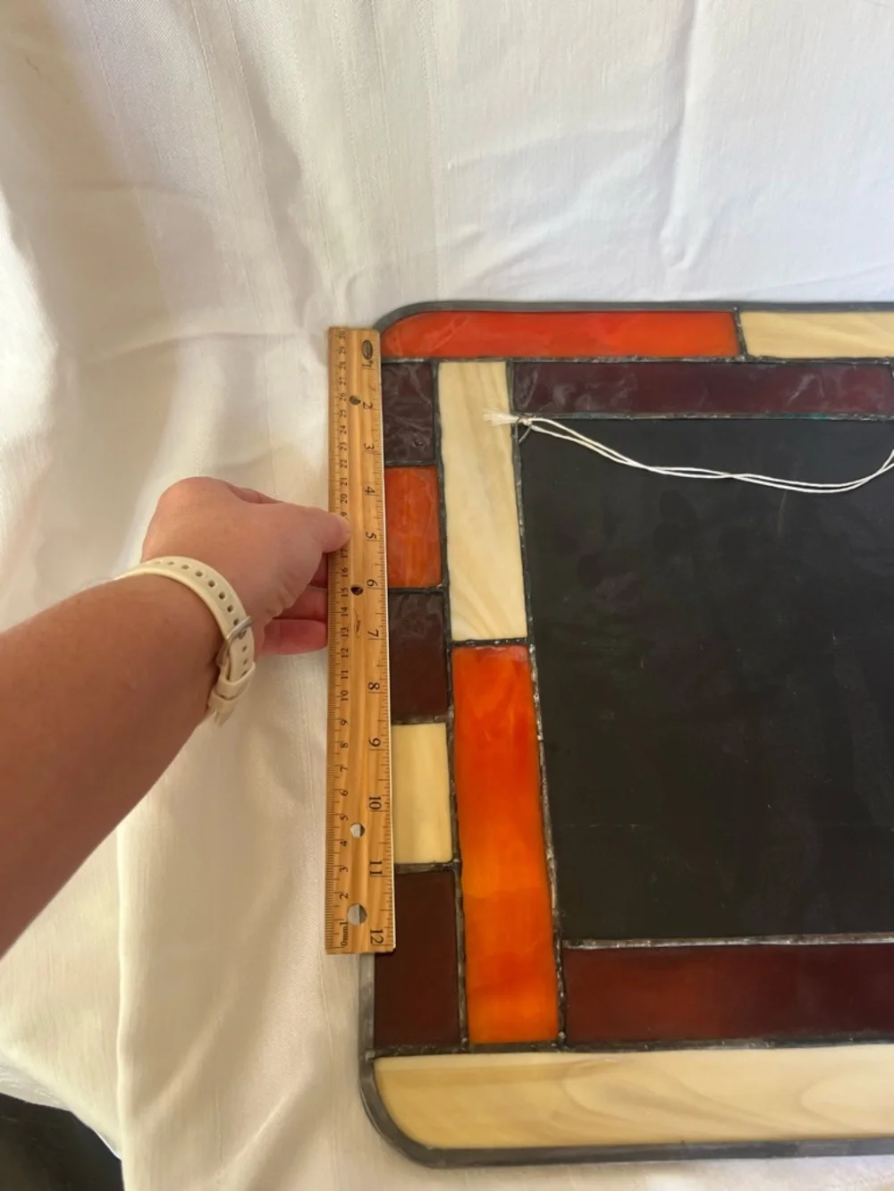 Stained Glass Framed Wall Mirror in Amber, Cream, and Burgundy